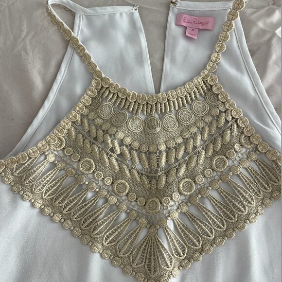 Lilly Pulitzer White Shift Dress with Gold Embellishment Size 8 - Picture 2 of 4
